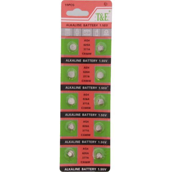Dielay - Strip Batterijen - Knoopcel AG4 - Horlogebatterij - 10 Stuks - Alkaline - 1,55 Volt