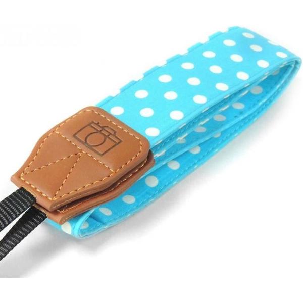 Polka dot licht blauw met witte stippen - camerariem lichtblauw - retro cameraband - camera strap - cameraband - DSLR - Ultrazoom - Compactcamera - Spiegelreflex