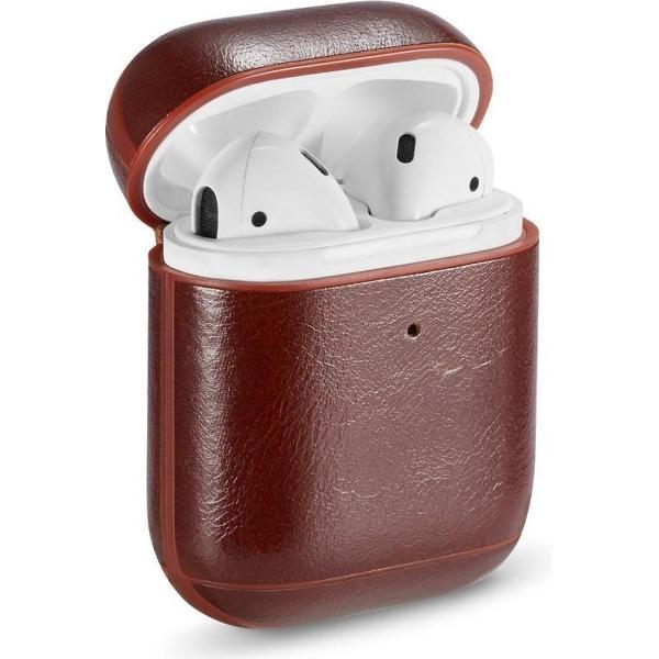 Let op type!! Echt leer gek paard textuur oortelefoon beschermende case voor Apple AirPods (donker bruin)