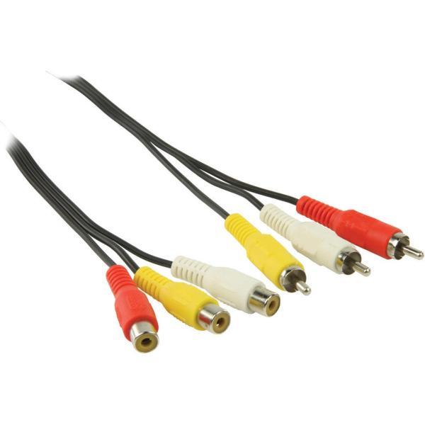 Valueline 3m RCA x 3 m/f composiet videokabels 3 x RCA Zwart