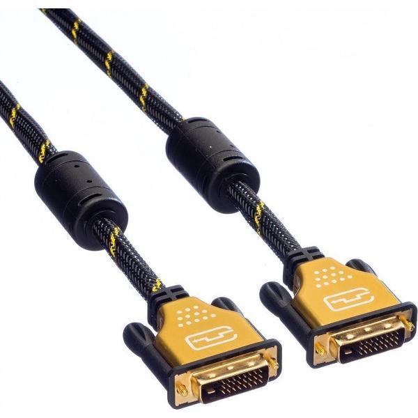 ROLINE 2m GOLD DVI-Kabel, Schwarz/Gold [DVI Stecker -> DVI Stecker, Dual-Link]