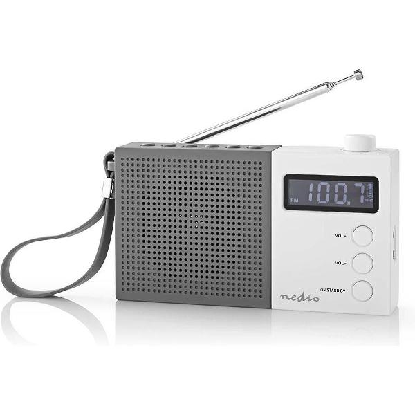 Nedis portable FM radio en klok en wekker 2,1W - 1500mAh accu / grijs/wit