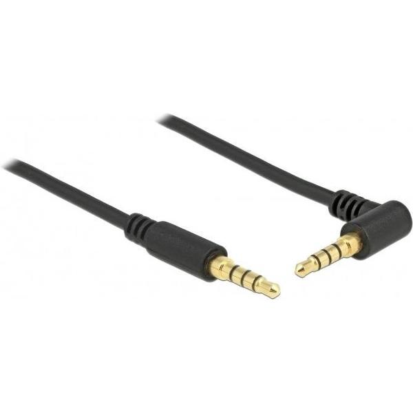 DeLOCK 3,5mm Jack 4-polig audio/video slim kabel met extra ruimte AWG24 - haaks / zwart - 1 meter