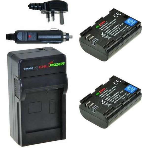 ChiliPower 2 x LP-E6N accu's voor Canon - Charger Kit + car-charger - UK versie