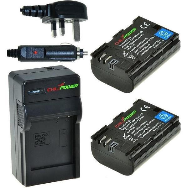 ChiliPower 2 x LP-E6 accu's voor Canon - Charger Kit + car-charger - UK versie