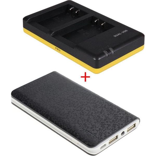 Huismerk Powerpakket Deluxe: LP-E17 duo oplader + 8000mAh Powerbank voor 2 Canon accu's LP-E17
