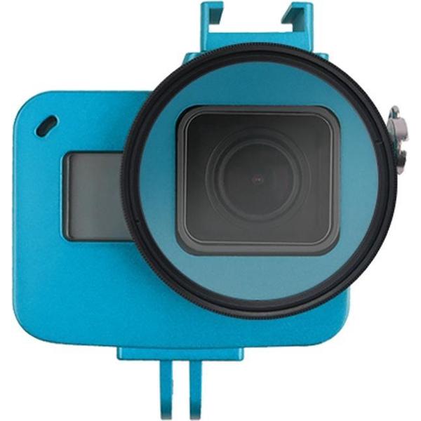 Behuizing Shell CNC aluminium kooi met verzekeringsframe en 52 mm UV-lens voor GoPro HERO7 zwart / 6/5 (blauw)