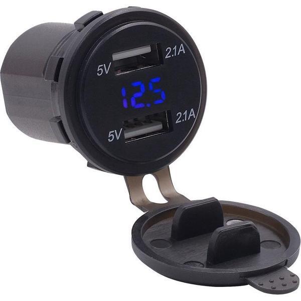 Motorfiets waterdicht 12-24V 2.1A dubbele USB-laderadapter + voltmeter (blauw licht)