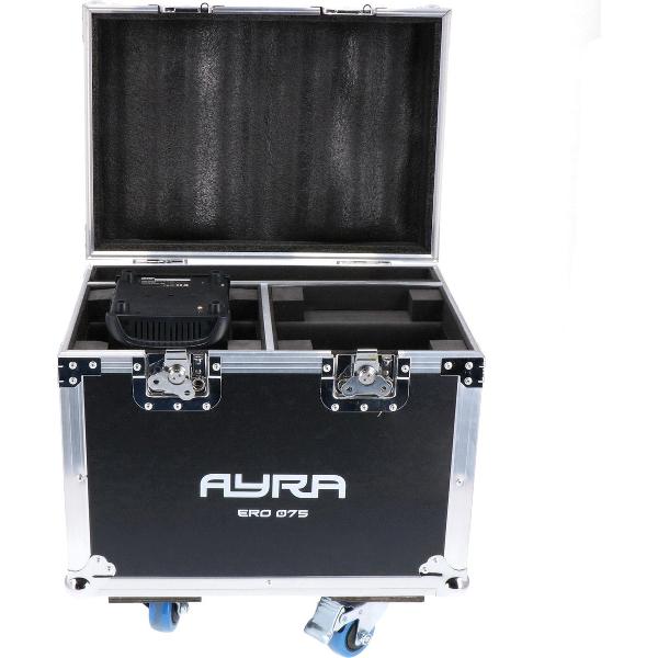 Heb je twee Ayra ERO 075 movingheads om te vervoeren? De Ayra 075-CASE is een case voor deze modellen, er kunnen twee ERO 075 movingheads in.