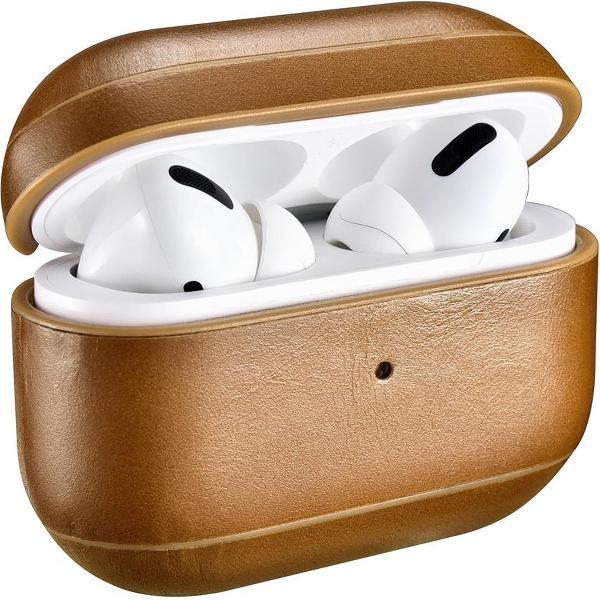 Icarer - Echt lederen cover hoes - AirPods Pro - Cognac