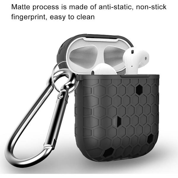 Mobigear Karabijnhaak Voetbal Texture Protective Siliconen Cover Grijs voor Apple AirPods