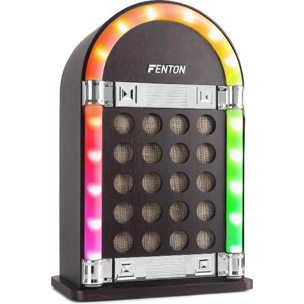 Bluetooth speaker - Fenton JKB40 jukebox accu speaker - Retro Bluetooth speaker - Vintage - Met gekleurde LED's - 30W - Bruin