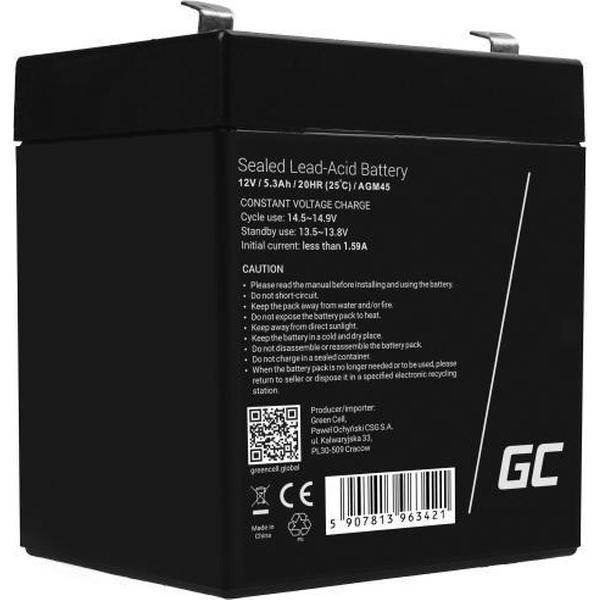 Onderhoudsvrije AGM VRLA 12V 5,3Ah accu voor alarmsystemen en speelgoed
