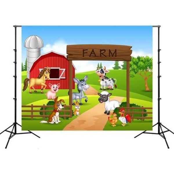 2.1mx 1.5m Dierenboerderij Kinderen Verjaardagsthema Fotografie Achtergronddoek