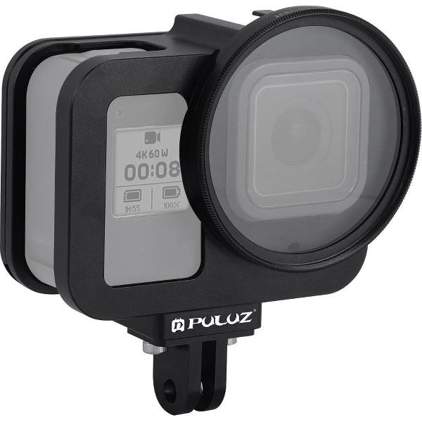 PULUZ voor GoPro HERO8 zwarte behuizing Shell CNC aluminium beschermende kooi met verzekeringsframe en 52 mm UV-lens (zwart)