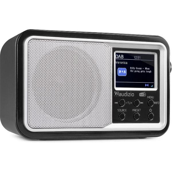 Draagbare DAB radio met Bluetooth - Audizio Anzio - Ideaal als Bluetooth speaker, Wekkerradio of FM radio - Retro radio met accu - Zilver