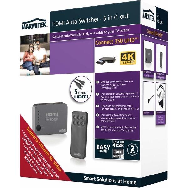 Marmitek Connect 350 UHD - HDMI Auto Switch | 5 in / 1 uit | 3D | UHD