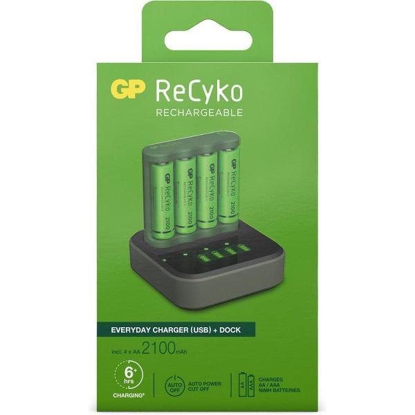 GP ReCyko AA/AAA Everyday Charger (USB) + dock incl. 4x AA batterijen 2100mAh