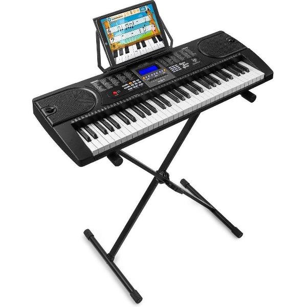 Keyboard starterset - MAX KB1 keyboard piano met o.a. 61 toetsen en trainingsfunctie inclusief in hoogte verstelbare keyboardstandaard