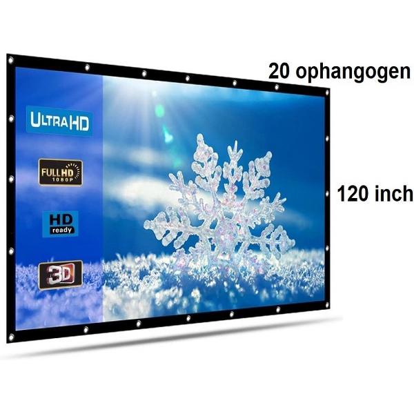 Beamer scherm projectiescherm 120 inch 16:9, lichtgewicht 385 gram met 20 ophangogen, projectie-doek beamerscherm incl ophanghaken