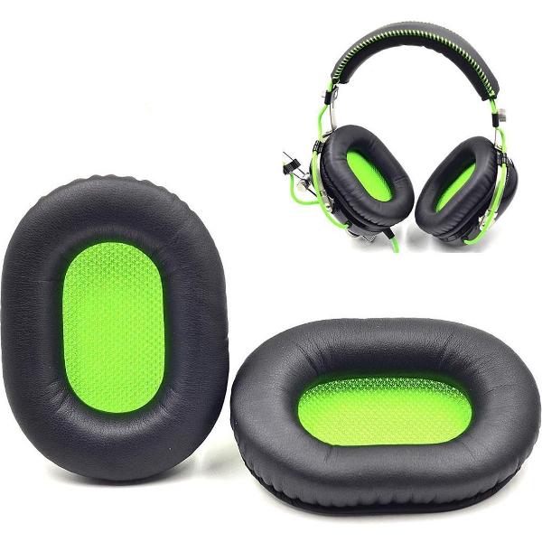 Luxe Lederen Oorkussen Set Voor Razer Blackshark V1 Gaming Headset - Vervangende Koptelefoon Earpads - Oor Kussens - Ear Pads - Oorkussens Met Noise Cancelling Memory Foam Binnenlaag - Zwart/Groen