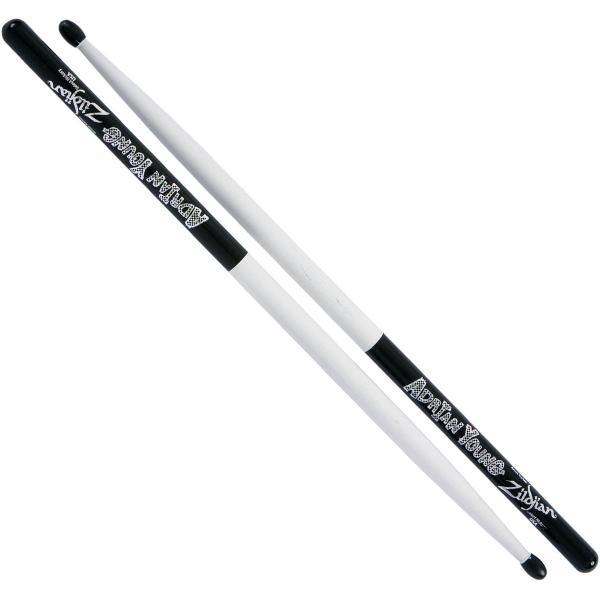 Adrian Young Hickory Sticks Finish zwart-wit, Nylon Tip