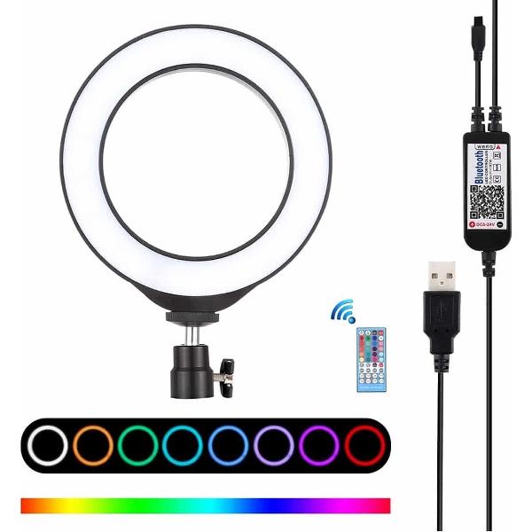 PULUZ 6.2 inch 16cm USB RGBW Dimbare LED-ring Vlogging Fotografie Videolampen met koude schoen Statief Balhoofd & afstandsbediening (zwart)