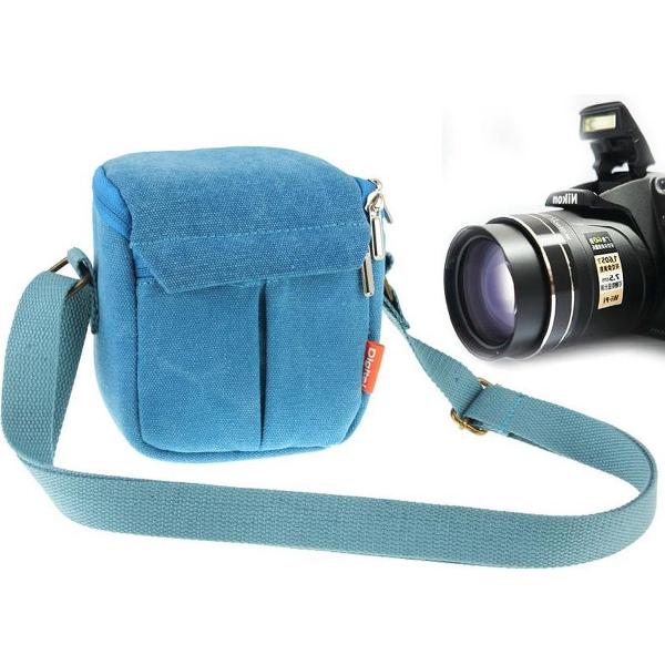Draagbare digitale camera canvas tas met riem, afmeting: 13,5 cm x 9 cm x 14 cm (blauw)