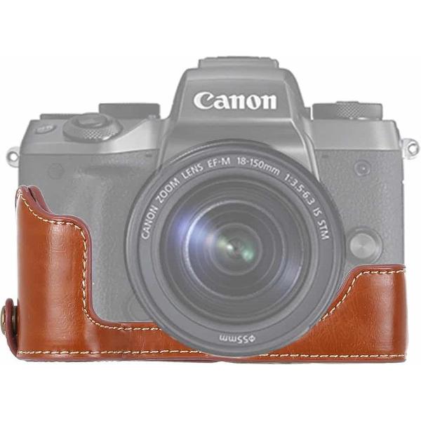 1/4 inch draad PU lederen camera half behuizing basis voor Canon EOS M5 (bruin)