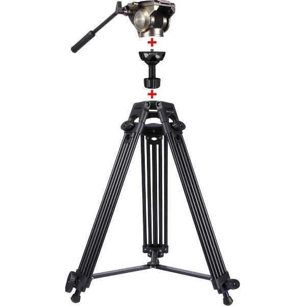 PULUZ 3 in 1 (statief + komadapter + goudkleurige vloeistofkop) Zware videocamera Aluminium statiefmontagekit voor DSLR / SLR-camera, verstelbare hoogte: 62-152cm