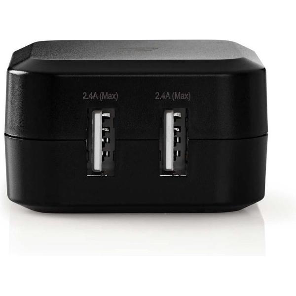 Nedis WCHAU484ABK Wandoplader 4,8 A 2 Uitgangen Usb-a Zwart