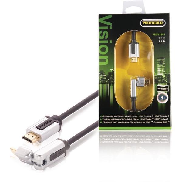 Profigold Prov1801 Roteerbare High Speed Hdmi-kabel met Ethernet Hdmi-connector - Hdmi-connector 1,00 M Zwart