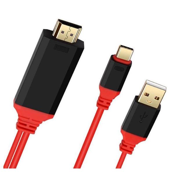 NÖRDIC HDTV USB-C naar HDMI Adapterkabel , 4K , Voor smartphone , 2M , Rood/Zwart
