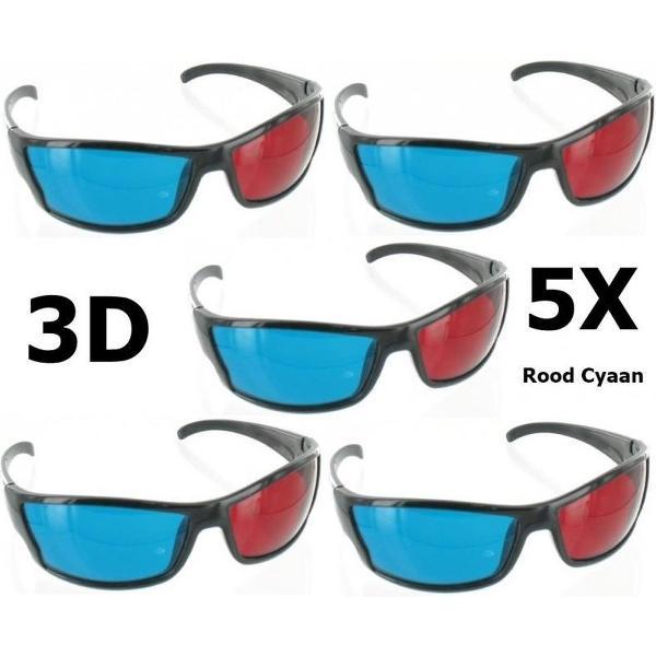 5 Stuks - Rood Cyaan 3D Bril Zwart