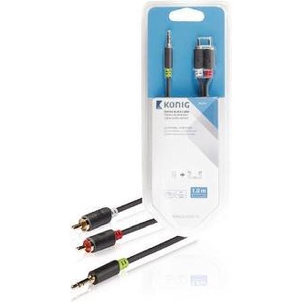Konig 3,5mm Jack - Tulp stereo audio kabel - zwart - 1 meter