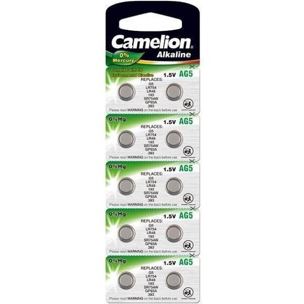 Camelion Alkaline Knoopcellen AG5 / LR48, 1,5 Volt, 0% HG - 10 stuks