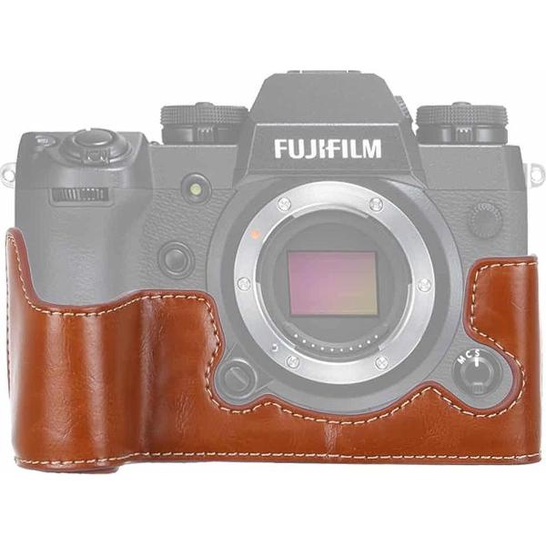 1/4 inch draad PU lederen camera half behuizing basis voor FUJIFILM X-H1 (bruin)