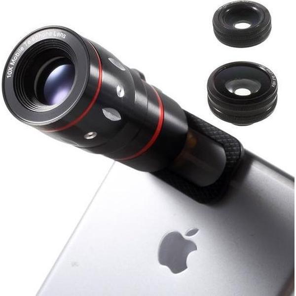 GadgetBay Universele 4in1 lens set Macro Fisheye Groothoek 10x Telephoto iPhone Samsung Sony