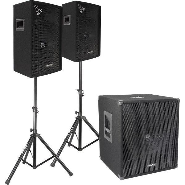 Vonyx 2.1 geluidsinstallatie 1100W met 15 actieve woofer, twee 10 tops, set statieven en kabels