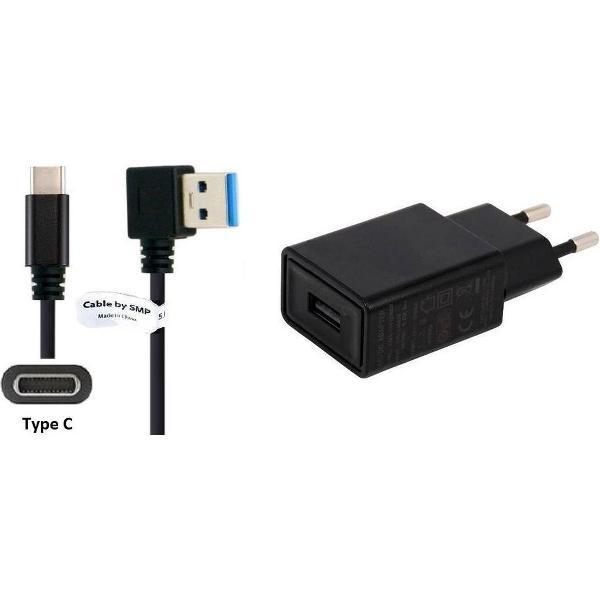 2,5A snellader QC3 en USB C snoer 1,0m. Oplader adapter met EU stekker. Past ook op HTC. 10, Bolt