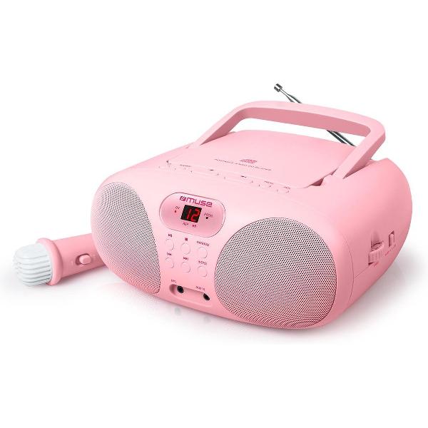 Muse MD-203 KP Draagbare Radio, CD-speler met microfoon voor kinderen, roze