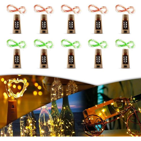 Lighty - 5 Rood - 5 Groen - Led Kurk Flesverlichting Decoratie incl. Batterijen – Sfeerlampen - Partyverlichting