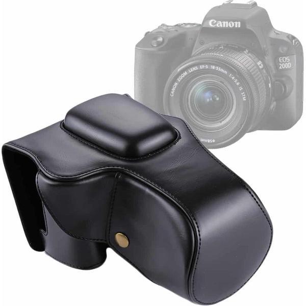 Full Body Camera PU Leather Case Bag for Canon EOS 200D (18-55mm Lens)(Coffee)
