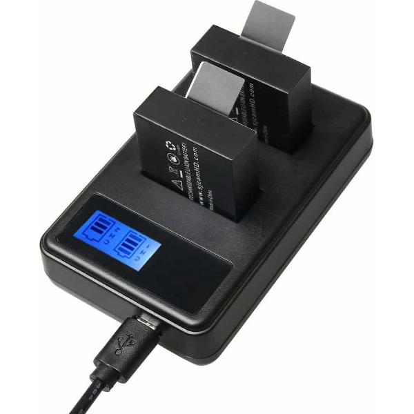 SJCAM SJ7000 / SJ6000 / SJ5000 / SJ4000 Batterij LCD-scherm Dubbele batterijen Oplader, geeft laadcapaciteit weer (zwart)
