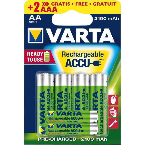 Varta AA Oplaadbare batterijen - 4 stuks + 2 stuks AAA oplaadbaar