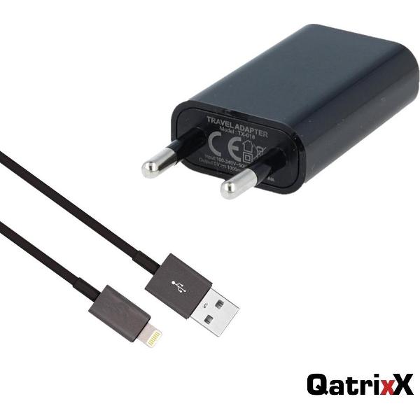 USB lader reislader slimline + 3 meter data kabel Zwart voor Apple iPhone, iPod, iPad lightning