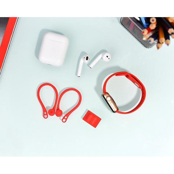 2 in 1 Oorhaakjes en polspassing voor Apple AirPods & iWatch - Earhooks - Rood
