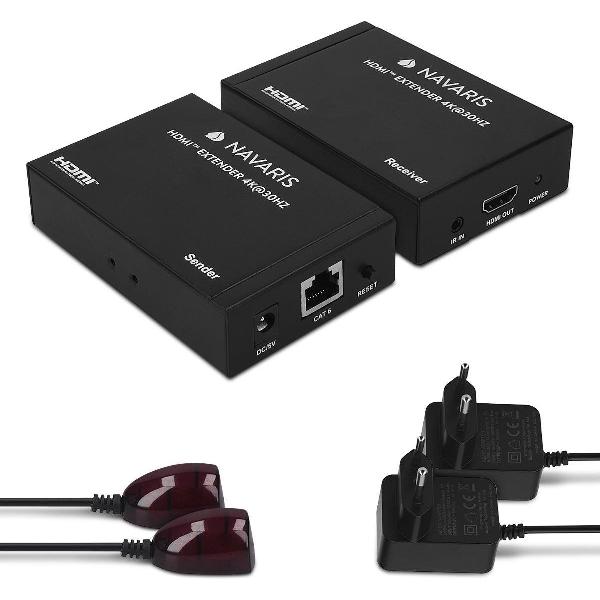 4K HDMI extender met IR - via CAT6 netwerkkabel - ondersteunt HDCP 1.4 UHD 4K@30Hz 7.1 audio Full 3D - infrarood HDMI-verlenging zwart