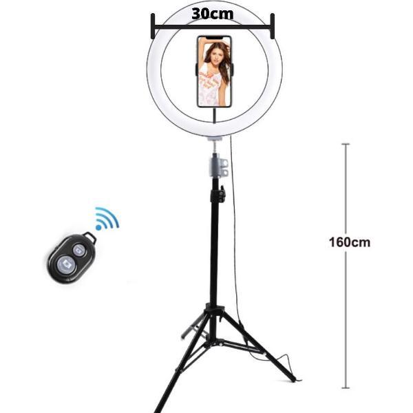 LumyLED ringlamp - selfie ringlight voor perfecte foto's en video's - 12 inch ringlamp met statief en afstandsbediening - verstelbaar tot 165 cm hoog - 3 kleur tinten 10 helderheid niveaus