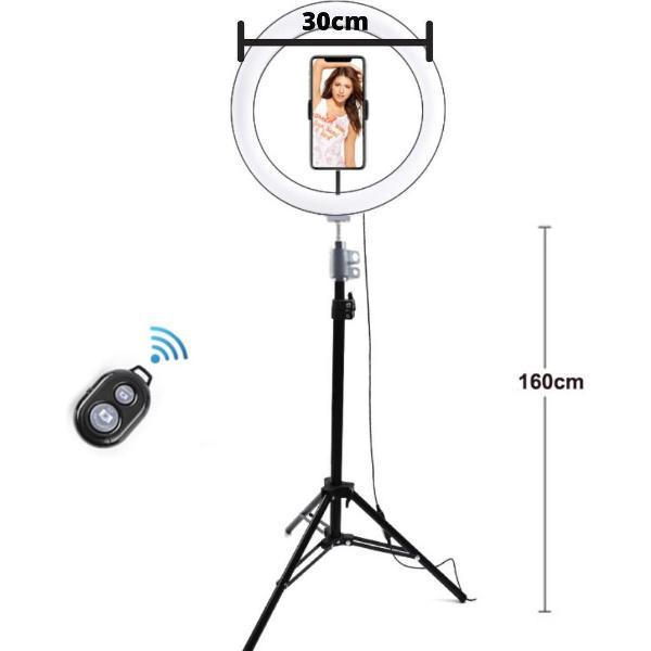 LumyLED ringlamp - selfie ringlight voor perfecte foto's en video's - 12 inch ringlamp met statief en afstandsbediening - verstelbaar tot 165 cm hoog - 3 kleur tinten 10 helderheid niveaus
